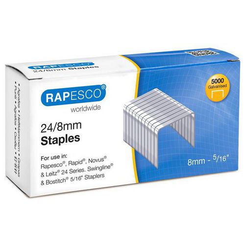 Rapesco - Agrafes 24/8 Galvanisé - Boîte de 5000 - Pour PORPOISE ONE - 8mm Hauteur