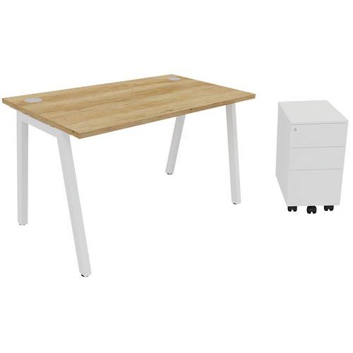 Pack Trendy : Bureau 120x70cm Chêne + Caisson Mobile Blanc