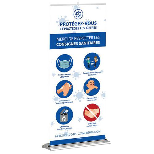 Roll-up Consignes sanitaires gestes barrière 850 x 2000 mm Roll-up Consignes sanitaires gestes barrière 850 x 2000 mm