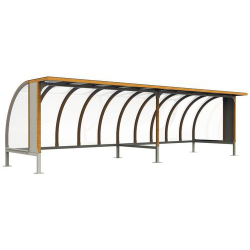 Abri Plus - Abri vélos Bois de Cèdre Blanc 8x2.5m - Toiture Plexiglas - Éco-responsable - Garantie 10 ans