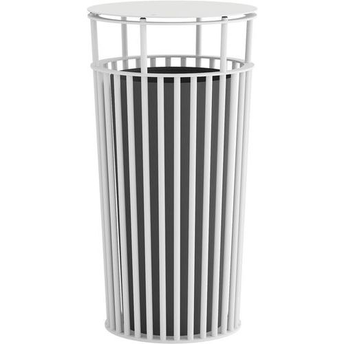 Poubelle extérieure avec couvercle - Blanc - 65 L - Métal - Ouverture à fente - Robuste et pratique