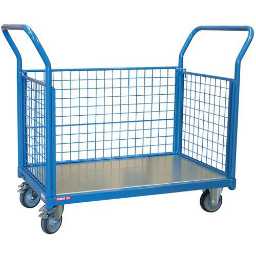 Chariot 250 Kg 1000x600 Mm 2+1 Côtés Grillagés Plateau Tôle