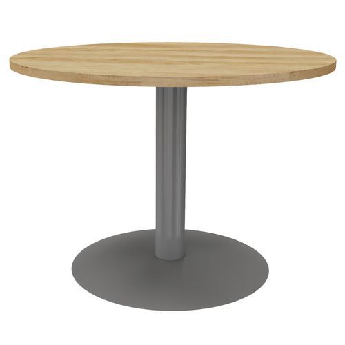 Table Réunion Pied Central Métal Ã˜ 100 Cm Chêne Vieilli / Alu
