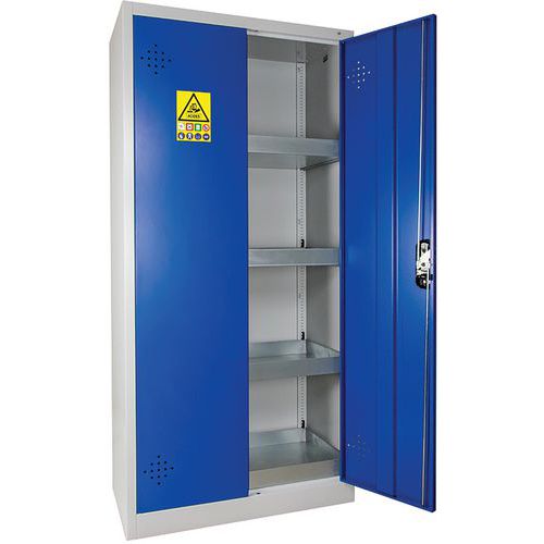 Trionyx - Armoire de stockage haute 2 portes - 1950x930x500 mm - 300L / 80L rétention - Acier Blanc/Bleu - Pour produits inflammables/toxiques