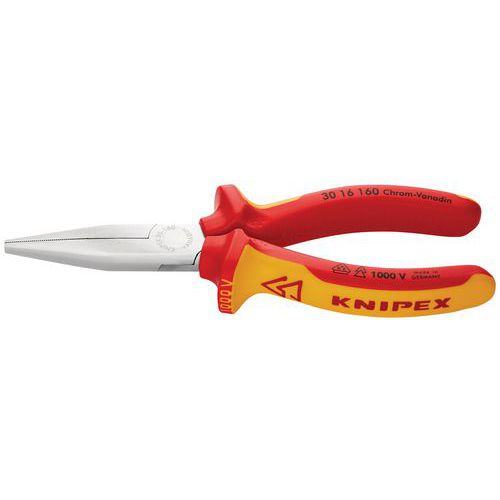 Pince à Becs Longs Plats 160mm - Bi-matière - Chromée - Isolée 1000v