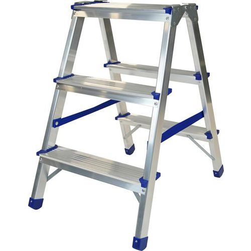 Skeppshultstegen - Petit escabeau 3 marches Aluminium - Charge max 150 kg - Hauteur 625 mm - Argent Bleu