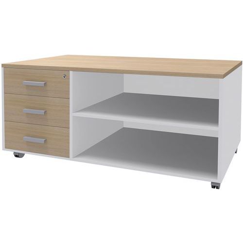 Console Mobile 3 Tiroirs 120x60 Blanc/chêne Clair