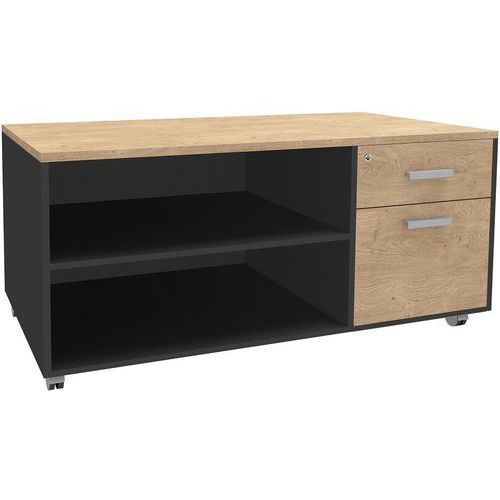 Console Mobile 2 Tiroirs Dont 1ds 120x60 Carbone/chêne Clair