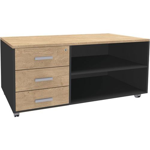 Console Mobile 3 Tiroirs 120x60 Carbone/chêne Clair