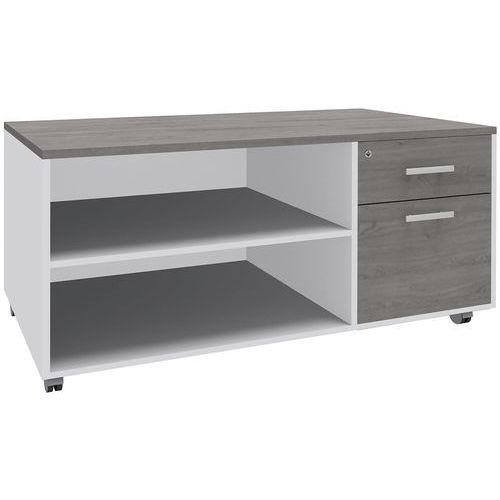 Console Mobile 2 Tiroirs Dont 1ds 120x60 Blanc/chêne Gris