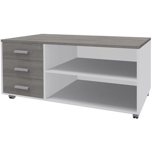 Console Mobile 3 Tiroirs 120x60 Blanc/chêne Gris