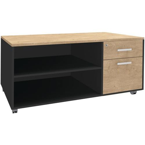 Console Mobile 2 Tiroirs Dont 1ds 120x60 Chêne Clair/carbone