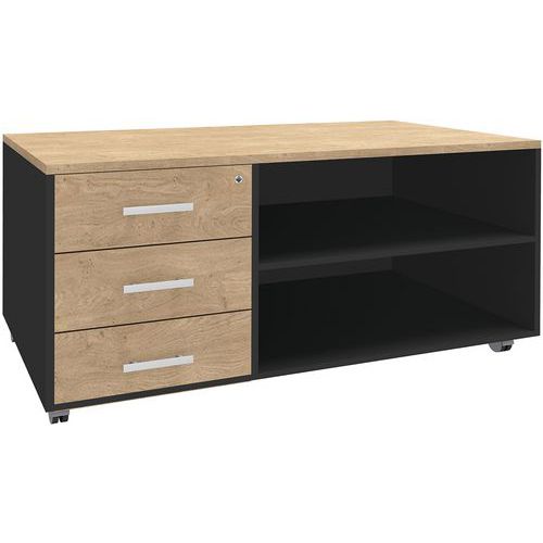Console Mobile 3 Tiroirs 120x60 Chêne Clair/carbone