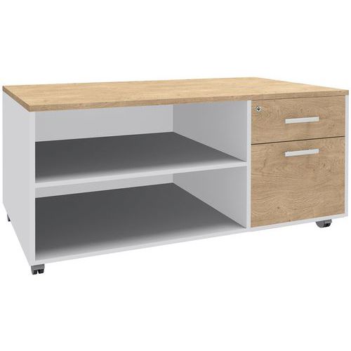 Console Mobile 2 Tiroirs Dont 1ds 120x60 Chêne Clair/blanc