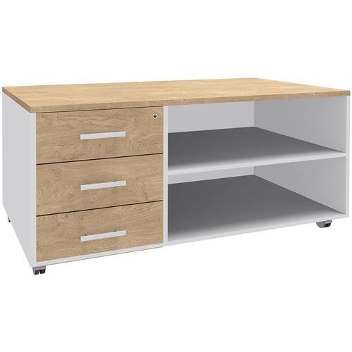 Console Mobile 3 Tiroirs 120x60 Chêne Chêne Clair/blanc