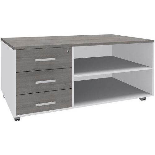Console Mobile 3 Tiroirs 120x60 Chêne Chêne Gris/blanc