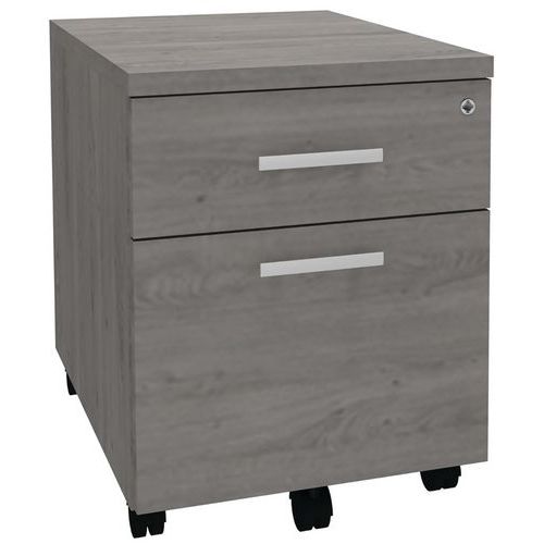 Caisson Mobile 2 Tiroirs Dont 1 Ds Chêne Gris / Poignée Blanche