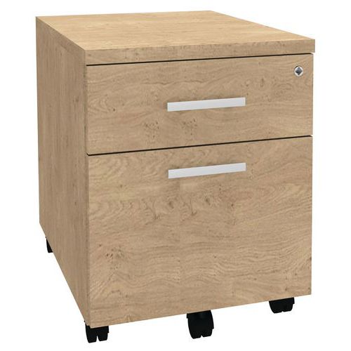Caisson Mobile 2 Tiroirs Dont 1 Ds Chêne Clair / Poignée Blanche