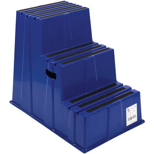 Manutan Expert - Marchepied Antidérapant 3 Marches Bleu - Charge 230kg - Hauteur Accès 2.62m - Polyéthylène - Idéal Entrepôt
