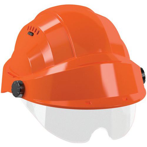 Taliaplast - Casque de sécurité Orizon Orange avec visière - Polyéthylène haute densité - Norme EN 166 - Protection EPI