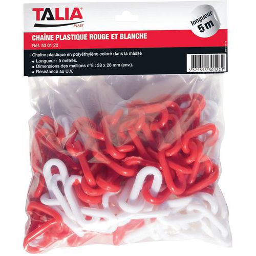 Taliaplast - Chaîne plastique de protection - Rouge/blanc - 25m de long - Haute visibilité