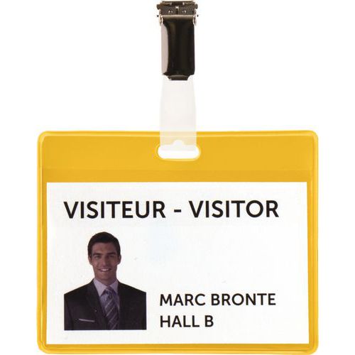 Djois Made By Tarifold - Kit badges visiteurs PVC - Jaune - 25 pièces - Horizontal - Souple