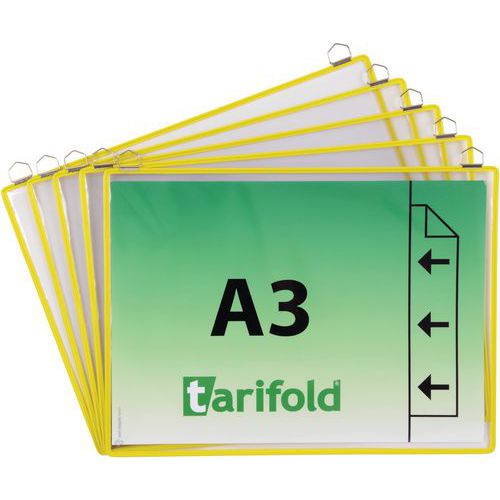 Djois Made By Tarifold - Lot de 5 Poches à 2 anses A3 Paysage - Jaune Transparent - PVC Rigide 110 μm - Repositionnable