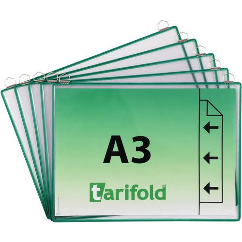 Djois Made By Tarifold - Lot de 5 Poches A3 Paysage Vert - PVC Rigide 110 μm - Repositionnable - Lean Management