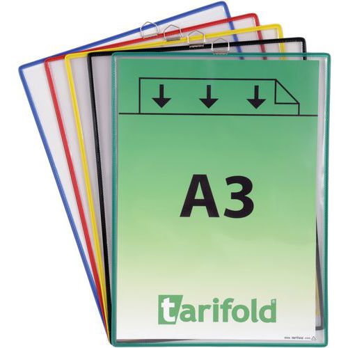 Djois Made By Tarifold - Lot de 10 Poches à Anse A3 Portrait Rigides PVC Transparent Repositionnables Assorties