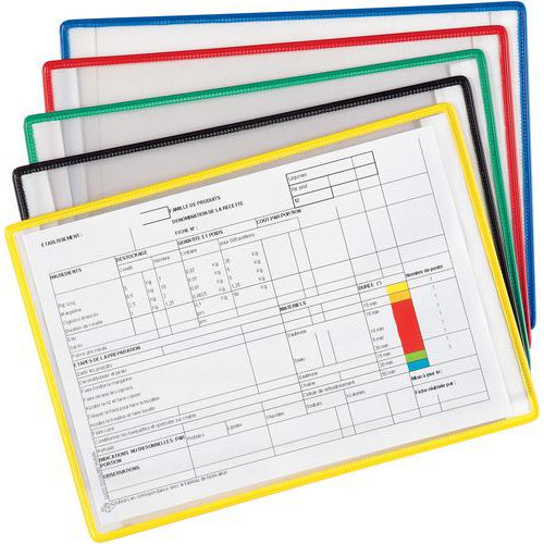 Djois Made By Tarifold - Poche Adhésive A4 Insertion Petit Côté Jaune - 5 Pochettes Repositionnables - PVC Transparent
