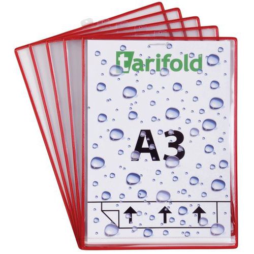 Djois Made By Tarifold - Poche Drypocket Anti-Humidité A3 Rouge - 5 Pochettes PVC Transparentes - Rigide Repositionnable - Lean Management