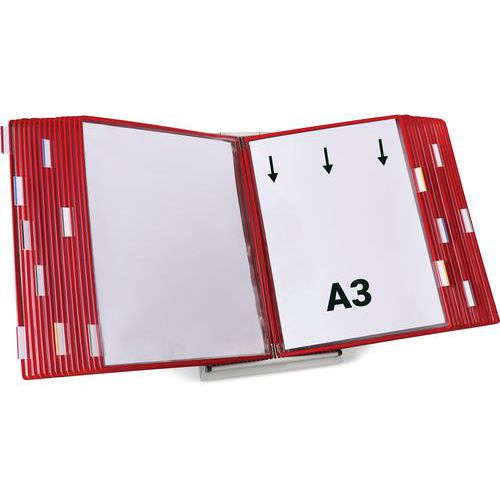 Djois Made By Tarifold - Pupitre d'affichage métal A3 - 30 pochettes rouge - Lean Management - Gris