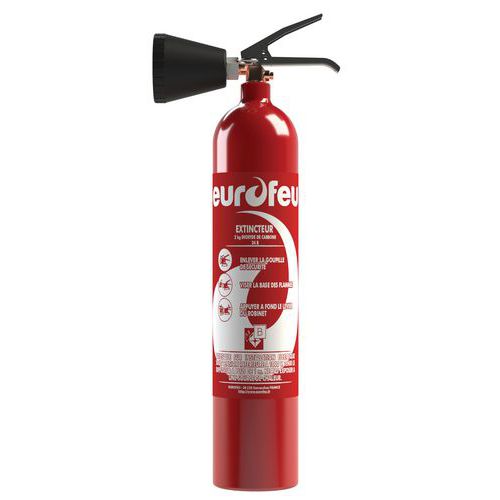 Extincteur dioxyde de carbone CO2 5kg EUROFEU - Protection incendie efficace - Rayon 1.5m - Aluminium