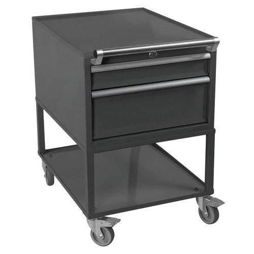 Desserte mobile 1 plateau 2 tiroirs - Anthracite 7016 - Anjou Tolerie