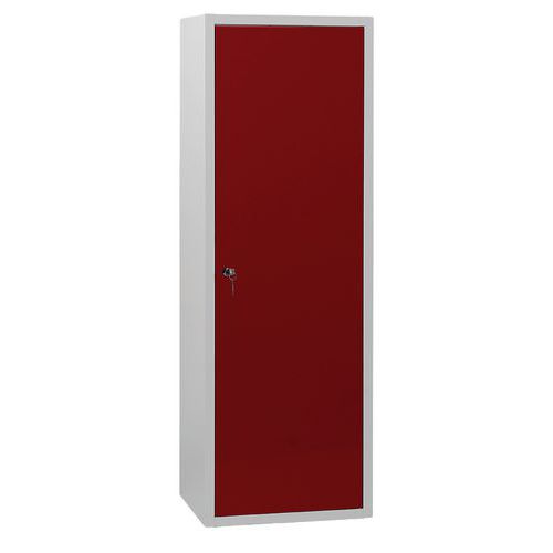 Armoire Penderie L600 Gris Clair Portes Rouge 3002 - Acier - 1 Porte - 2 Compartiments - Serrure à Clé - Livrée Montée