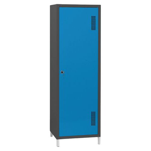 Armoire de rangement L600 Anthracite portes Bleu 5012 - 1 colonne 5 compartiments - Acier - Livrée montée - Serrure à clé