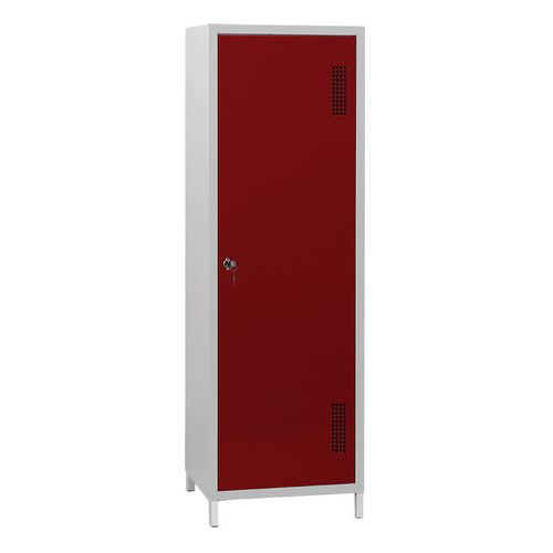 Armoire Penderie Vestiaire Acier Gris Clair Portes Rouge 600mm 6 Compartiments À Clé Livrée Montée 7 Ans Garantie