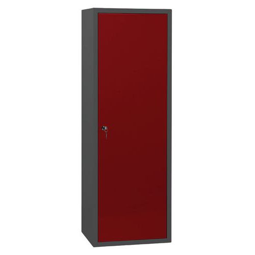 Armoire de ménage L600 Anthracite Portes Rouge 3002 - 1 Penderie 6 Compartiments Acier Livrée Montée