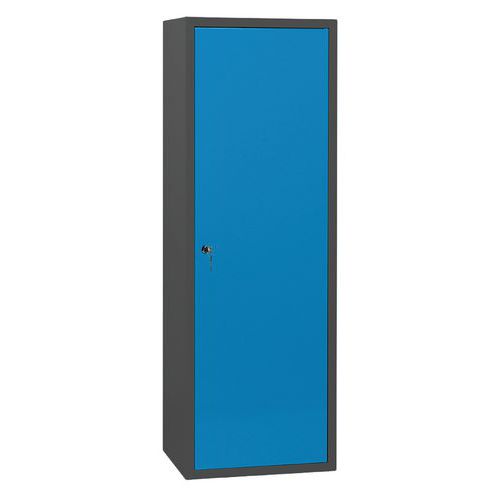 Armoire de ménage L600 Acier Anthracite Portes Bleu 6 Compartiments Penderie À Clé Livrée Montée