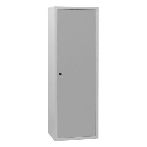 Armoire de ménage L600 Gris clair - 1 porte, 6 compartiments, Penderie, Acier, Livrée montée, Garantie 7 ans