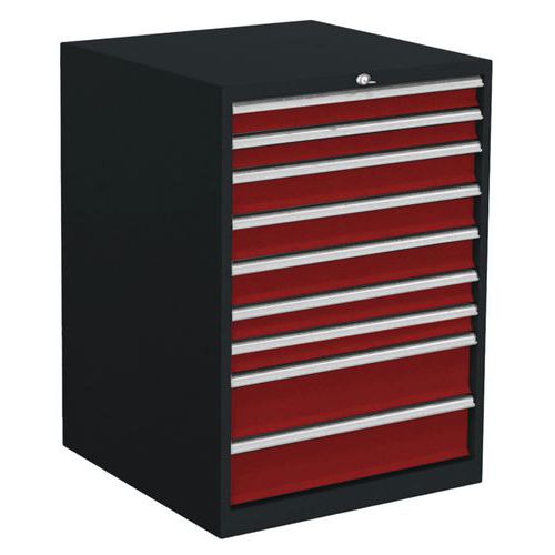 Meuble 9 tiroirs non-aménageables 870x1150 Anthracite/Rouge - Anjou Tolerie
