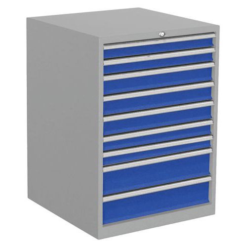 Anjou Tolerie - Meuble d'atelier 9 tiroirs - Acier Gris clair/Bleu - Charge 400kg - Livré monté - Garantie 7 ans