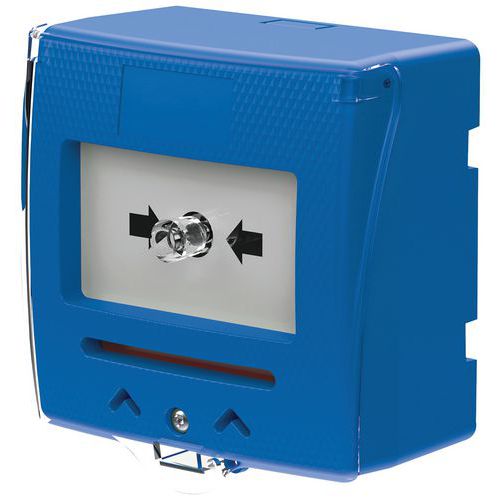 Déclencheur manuel bleu 1 contact NO/NF capot de protection - Protection incendie - 90x45x90 mm