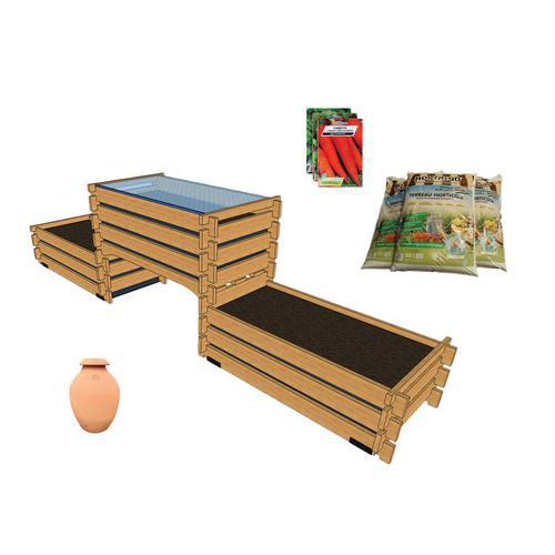Pack Complet : Trio Potager 3 X 05m² - Terreau 450l - Ollas - Graines