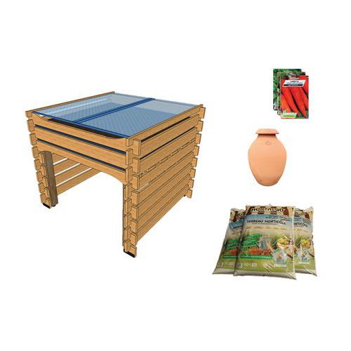 Pack Complet : Potager 1m² Haut Pmr - Terreau 300l - Ollas - Graines