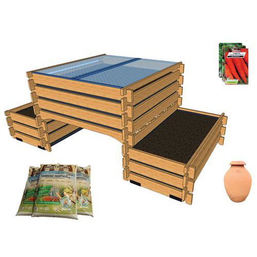 Pack Complet : Trio Potager 2x05 M² + 1x1 M² - Terreau Ollas Graines