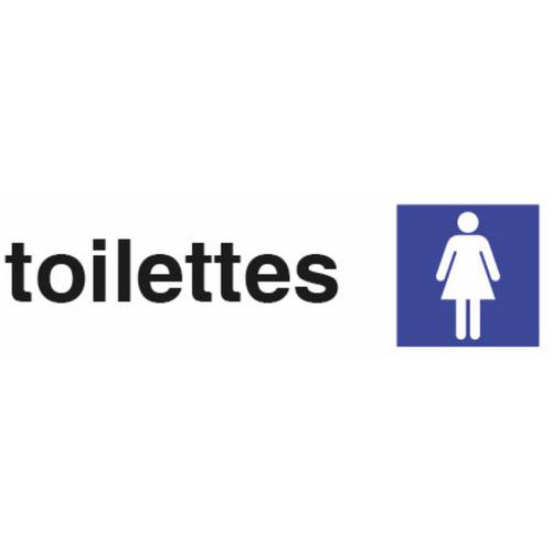 Pavo - Panneau Toilettes Dame Aluminium Adhésif Blanc/Bleu 170x47mm - Signalisation Claire et Durable