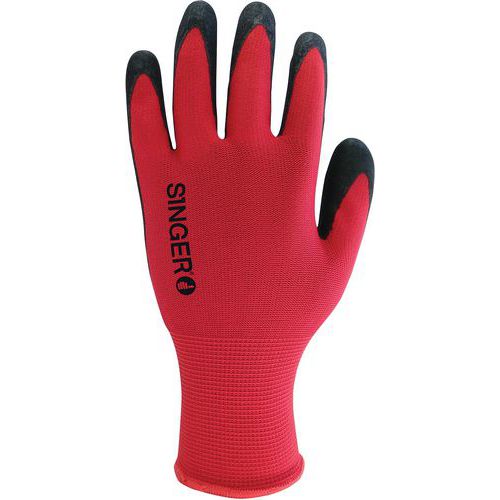 Gants De Manutention En Latex Noir Sur Polyester Rouge En Taille 8