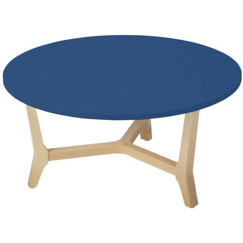 Table Basse Zélos Ã˜ 80 Cm 1 Plateau Bleu Pied Hêtre Naturel
