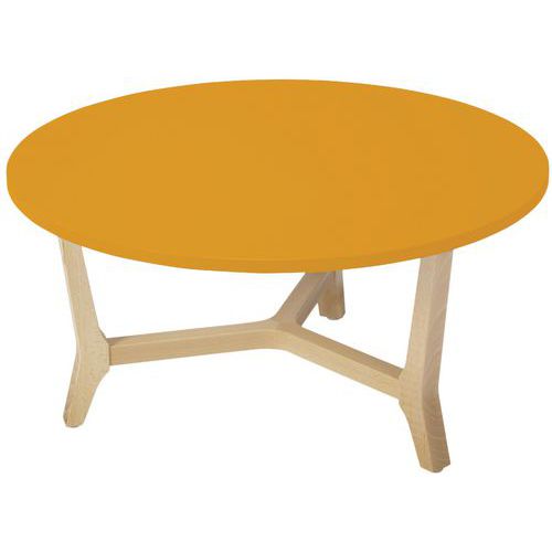 Table Basse Zélos Ã˜ 80 Cm 1 Plateau Orange Pied Hêtre Naturel